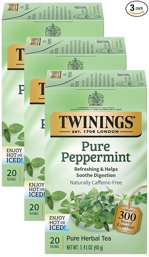 Twinings Pure Peppermint Herbal Tea Bags, 20 Count (Pack of 3)