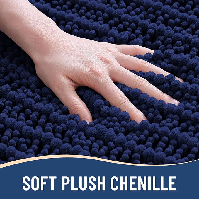 Arotive Luxury Chenille Bathroom Rug Mat, Extra Soft Thick Absorbent Shaggy Bath Rugs, Non-Slip Machine Wash Dry, Plush Bath Mats for Bathroom, Shower and Tub, 50x30, Navy