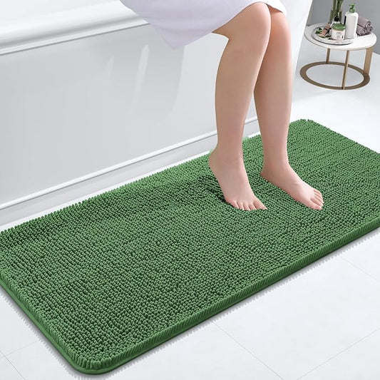 OLANLY Bathroom Rugs 47x20, Extra Soft Absorbent Chenille Bath Rugs, Rubber Backing Quick Dry, Machine Washable Bath Mats for Bathroom Floor, Tub and Shower, Home Decor Accessories, Olive Green