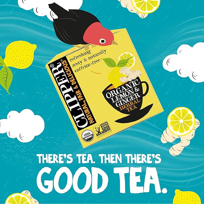Clipper Tea Lemon & Ginger Teabags – Caffeine Free, USDA Organic, Great Hot or Iced – Aromatic, Natural, Fair & Delicious – 50 Tea Bags