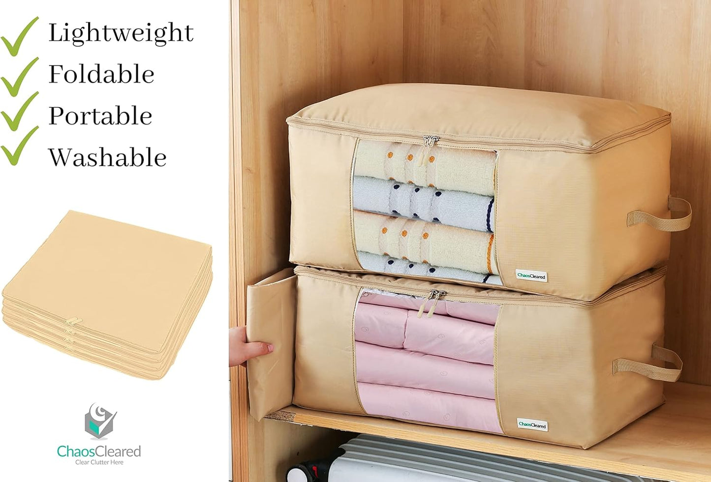 Comforter Storage Bag - Folding Organizer bag for King/Queen Comforters, Pillows, Blankets, Bedding/Quilt, Blanket, Duvet, Mothproof Space Saver; Large Collapsible Organizers, 24"x14"x11"