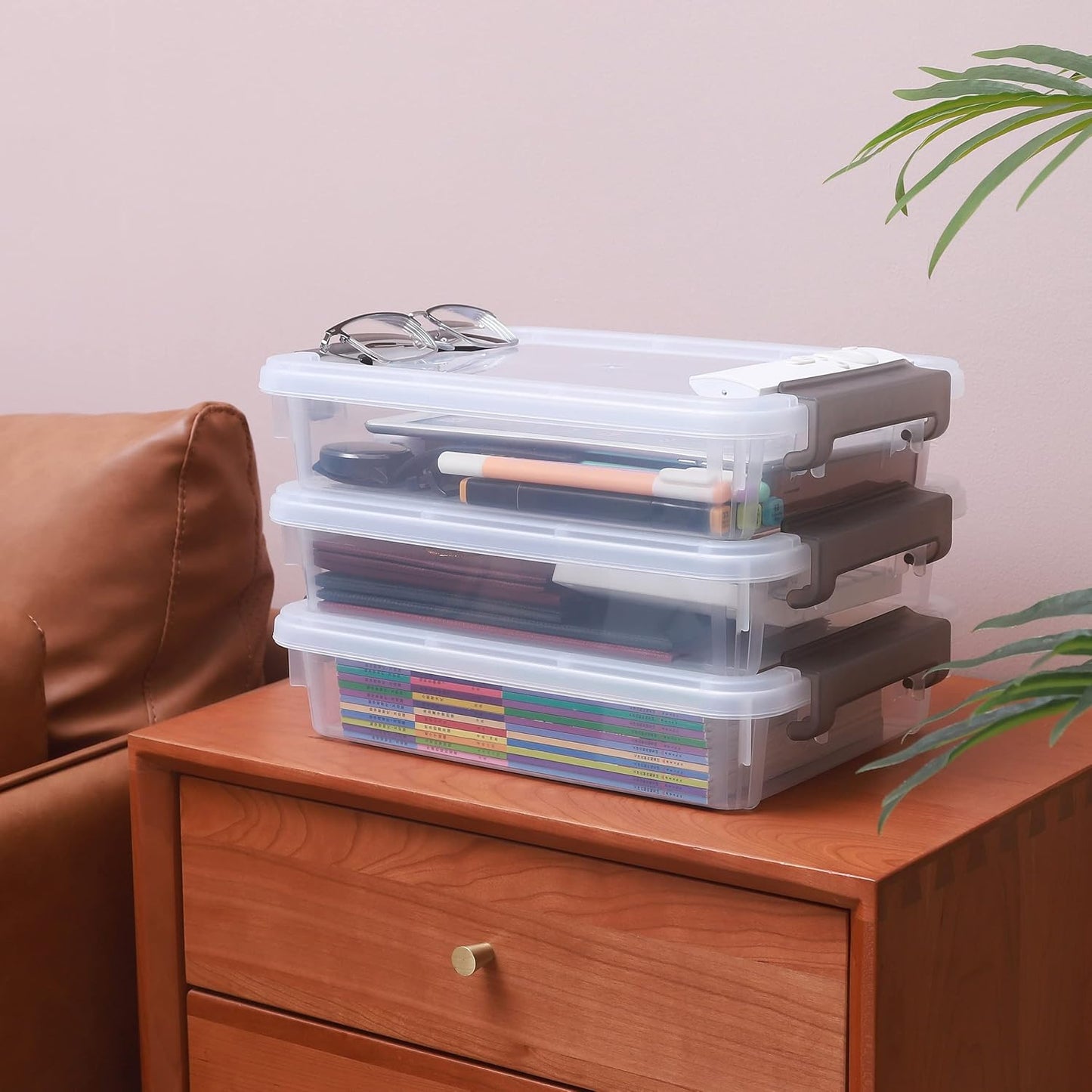 Citylife 3 PCS Plastic Storage Bins with Latching Lids Portable Project Case Clear File Box Stackable Storage Containers for Organizing B5 Paper, Photo, Document, Scrapbook