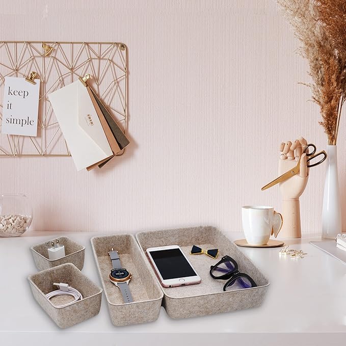 Welaxy 8-piece Nordic Beige desk drawer organizer tray office suppliers pens decluttering aesthetic wabi-sabi Scandinavian-chic storage bin hygge sleek minimalist gift solutions (Oatmeal)