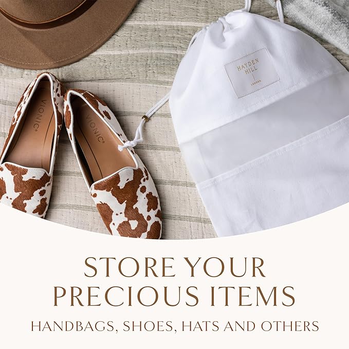 Hayden Hill Luxury Organic Cotton Dust Bags For Handbags - 3 Pack Medium - 20" Purse Storage, Shoe Bags and Handbag Organizer For Closet - Certified Carbon Neutral