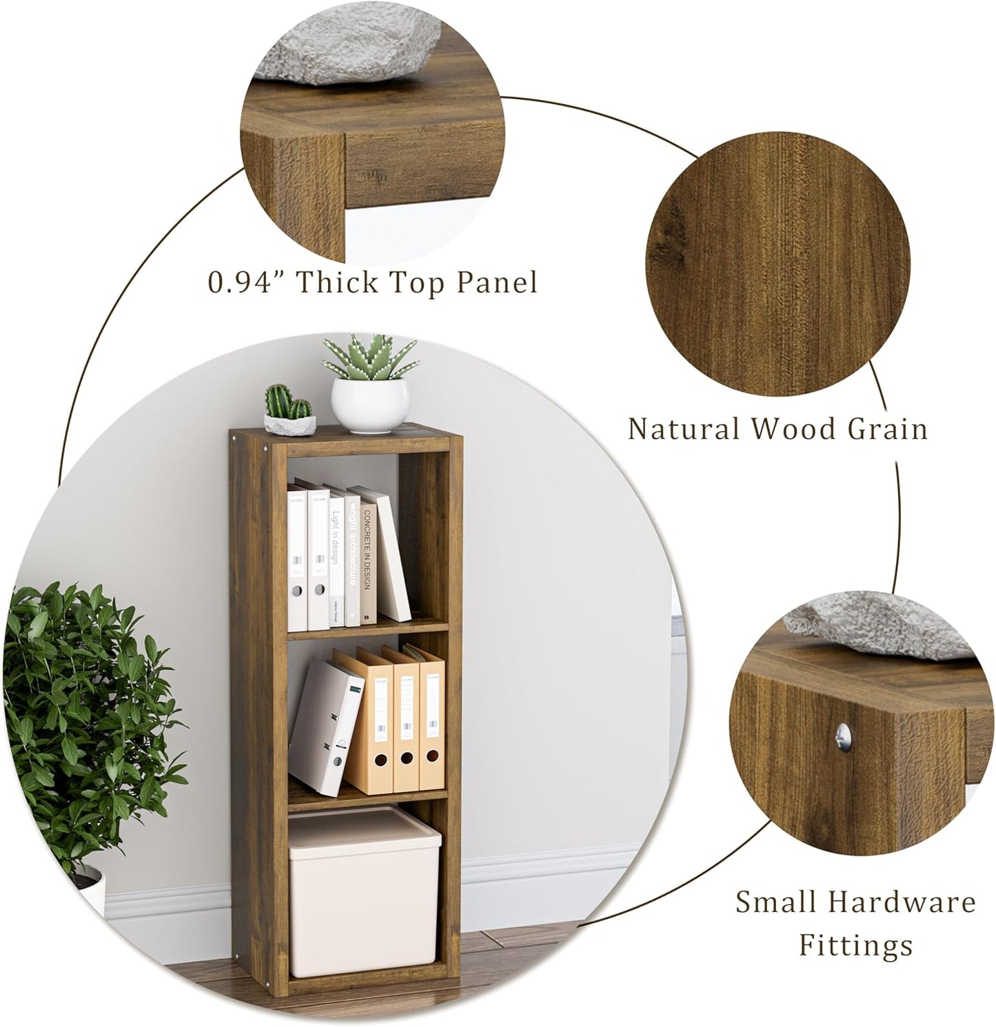 Cube Storage Organizer Bookcase, 3 Tier Decorative 11 inch Open Back Cubical Shelf with Thickened Border, Display Bookshelf for Living Room, Home Office, Sturdy Room (Brown, 3 Cube)