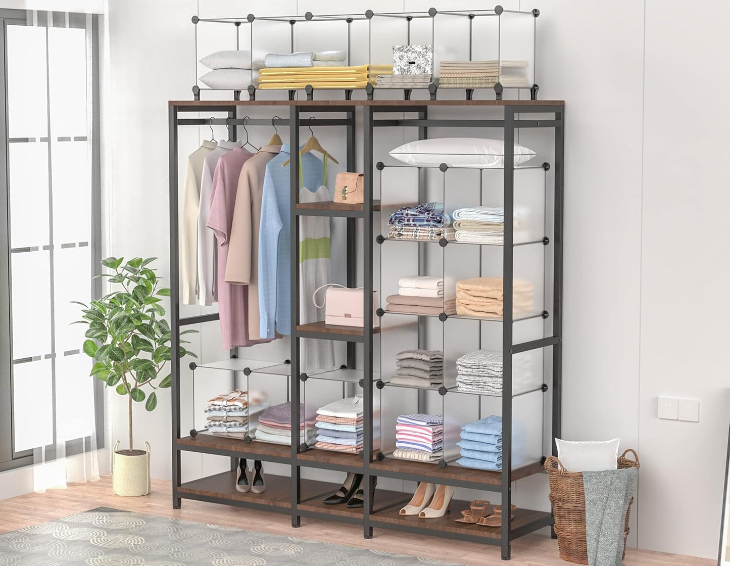 HOMIDEC Closet Organizers and Storage, 16 Cube Storage Organizer, Closet Organizer Bookshelf Cubes Shelves for Clothes, Bedroom, Kids Room, Bathroom, Wardrobe, Garment Racks, Transparent