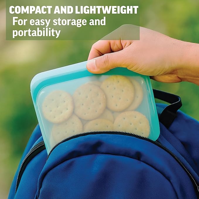 Zenlogy Reusable Silicone Snack Bag, Air-Tight Multi-Use, Freezer and Microwave Safe Food Storage Containers, Eco-Friendly alternative to plastic bags, 4 Pack (1 Snack, 2 Sandwich, 1 Half Gallon Size)