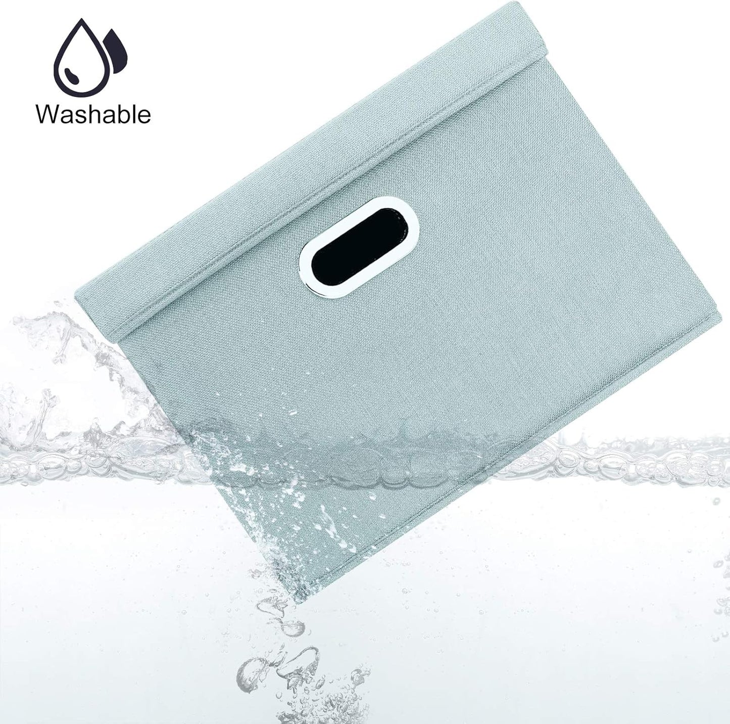 TYEERS Large Storage Bins with Lids, Collapsible, Washable, Fabric Storage Boxes for Organizing, 17.3x11.8x11.4 inches, 3 Pack, Aqua Spring