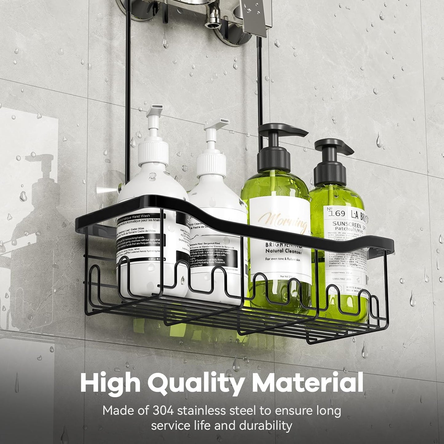 BYT Shower Caddy Hanging, Organizer Hanging for Bathroom, Shower Basket with Hooks, Shower Storage, Shelf, Rack No Drilling for Faucet or Cross Bar (Black)