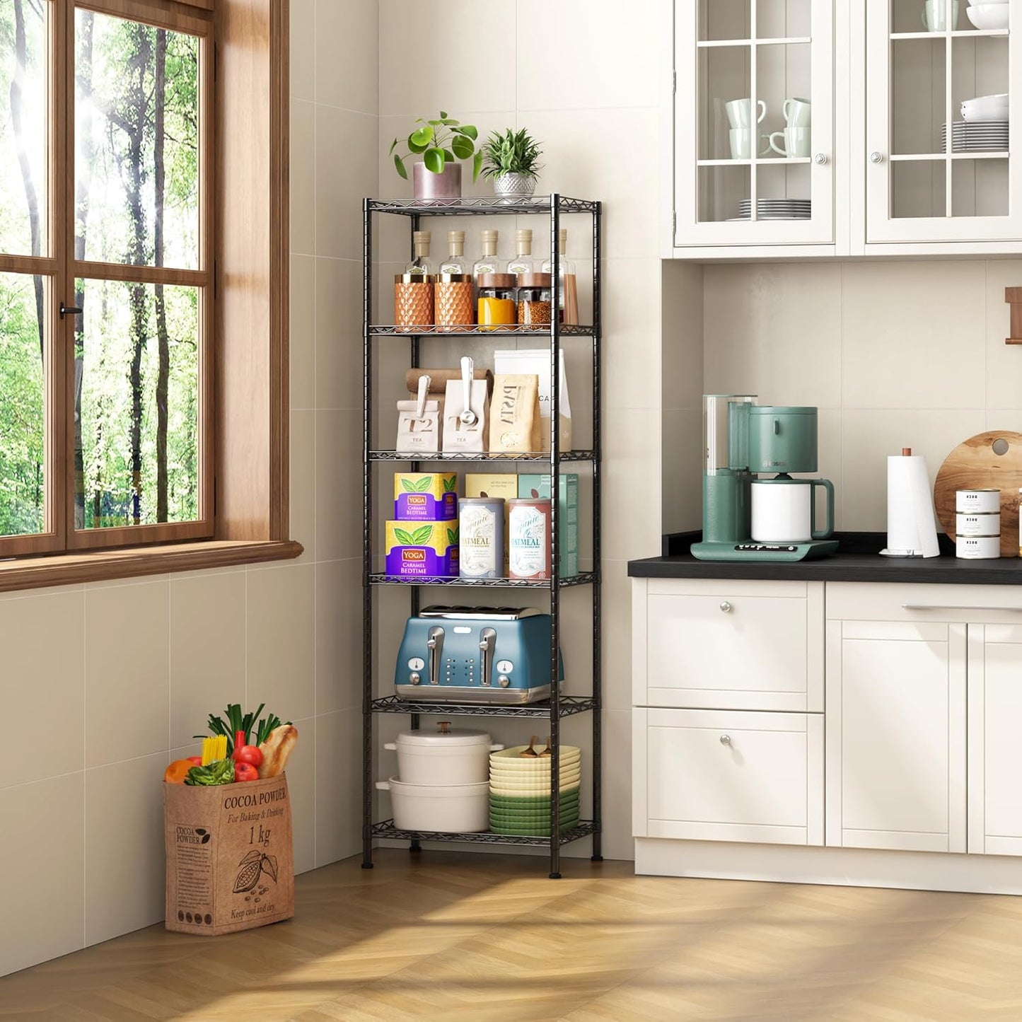 HOMEFORT 6-Shelving Unit, Adjustable Wire Shelving, Metal Wire Shelf Rack Organizer for Kitchen, Pantry, Closet, Bathroom, Laundry, Black,21" W x 11" D x 69" H