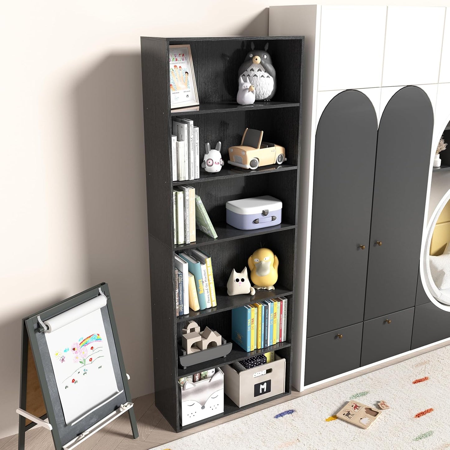 Wooden 6 Cube Storage Organizer,6 Tier Low Bookcase Storage Display Organizer, 64 Inch Versatile Cubes Shelf and Cubby Unit for Any Space (Black, 6 Cube-W(23.6inch)