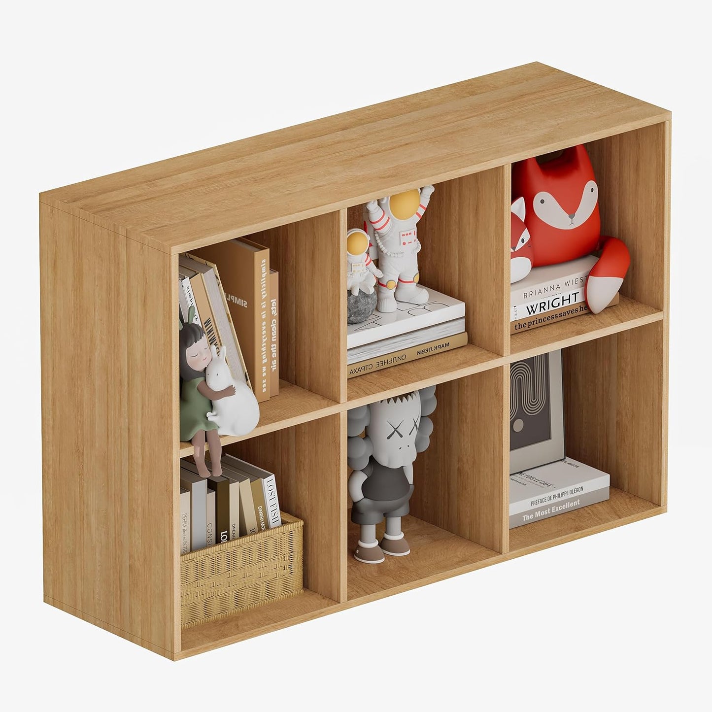 Book Shelf, Wooden Cube Storage Organizer with 11" Open Cubes, Stackable Modular Bookcase for Room Divider Storage, Bookshelf for Living Room, Bedroom, Office (Oak, 6-Cube)