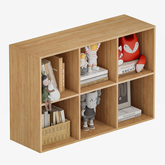 Book Shelf, Wooden Cube Storage Organizer with 11" Open Cubes, Stackable Modular Bookcase for Room Divider Storage, Bookshelf for Living Room, Bedroom, Office (Oak, 6-Cube)