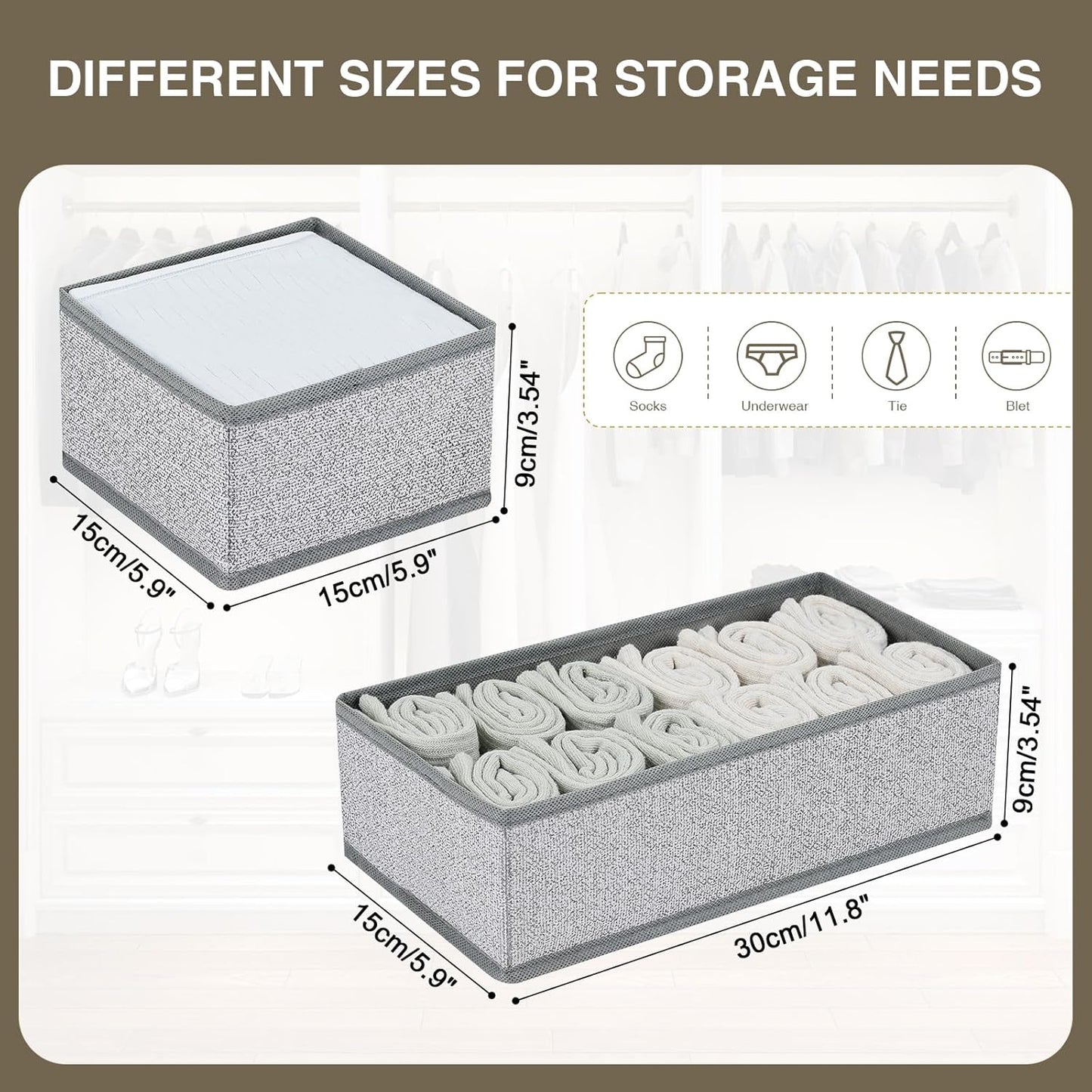 DIMJ Drawer Organizer Clothes, Dresser Organizer For Nursery, Bedroom, Closet, Baby Clothes Organizer and Storage, Foldable Fabric Drawer Dividers for Baby Socks, Belt, Tie (4 Pack, Blended)