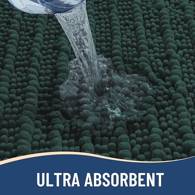 Arotive Luxury Chenille Bathroom Rug Mat, Extra Soft Thick Absorbent Shaggy Bath Rugs, Non-Slip Machine Wash Dry, Plush Bath Mats for Bathroom, Shower and Tub, 50x30, Dark Green