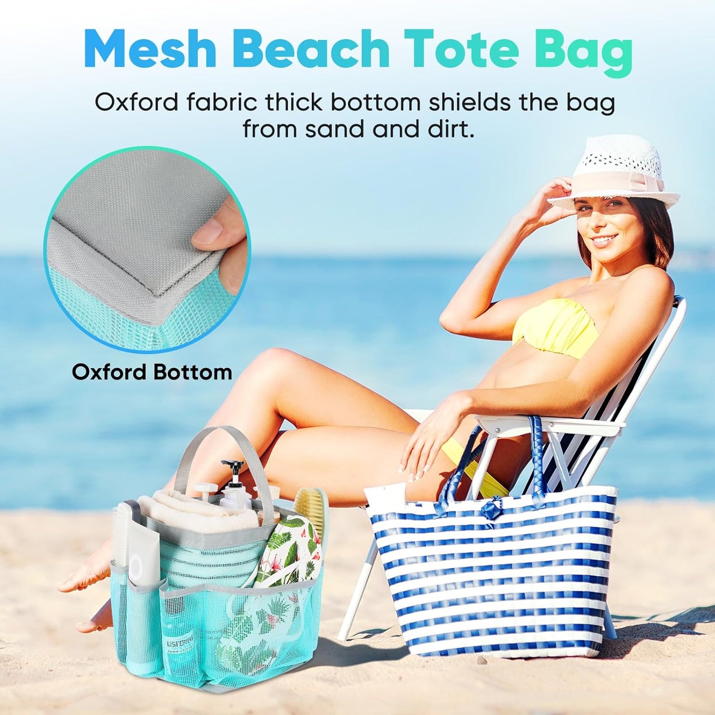 EUDELE Mesh Shower Caddy Portable, 8-Pocket Large Capacity, Quick Dry, Easy Clean, for Beach, Swimming, Gym, Travel