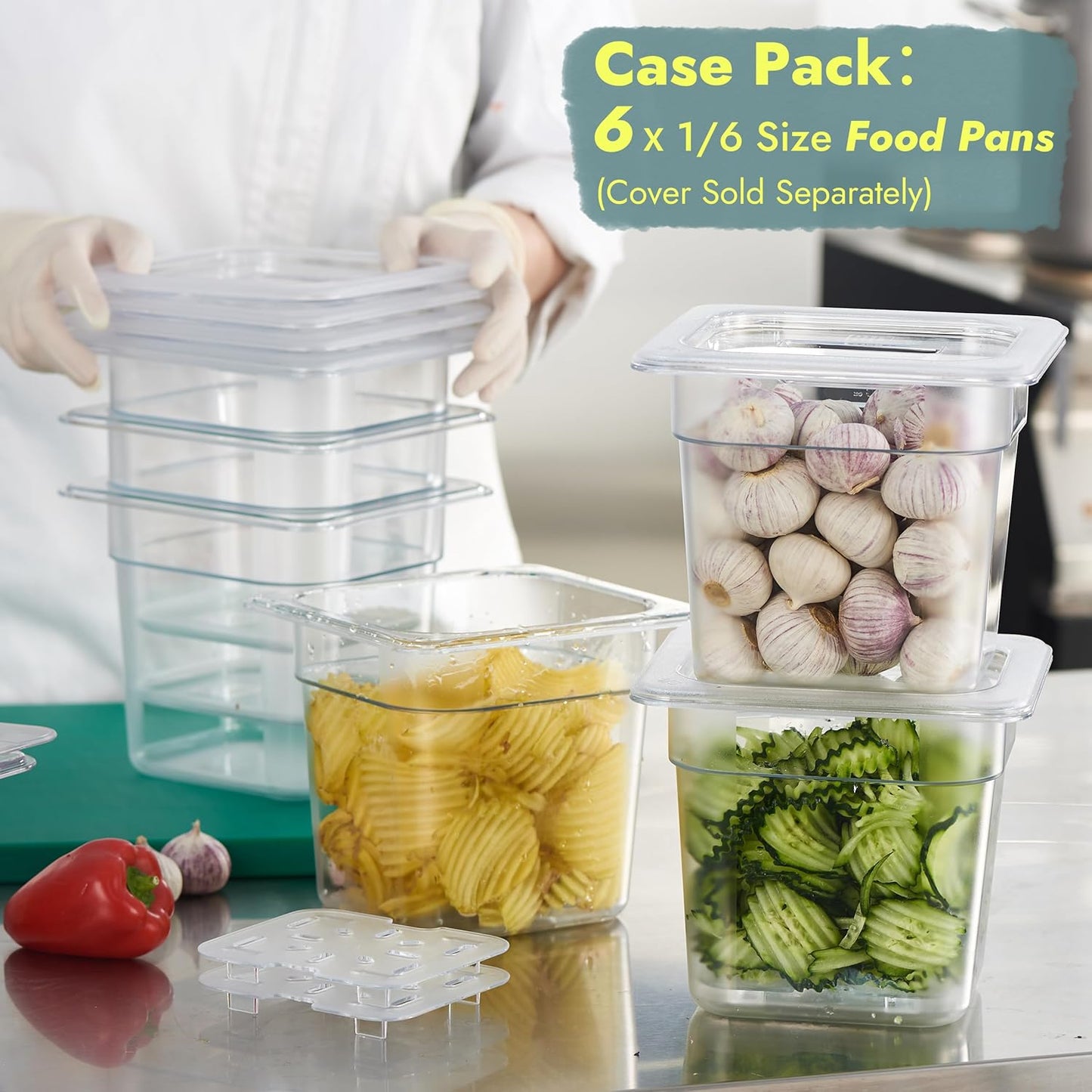CURTA 6-Pack 1/6 Size 6" Deep NSF Polycarbonate Food Pans | Dishwasher & Freezer Safe Clear Container for Prep Tables, Buffet, Salad Bar, Commercial & Home Kitchen