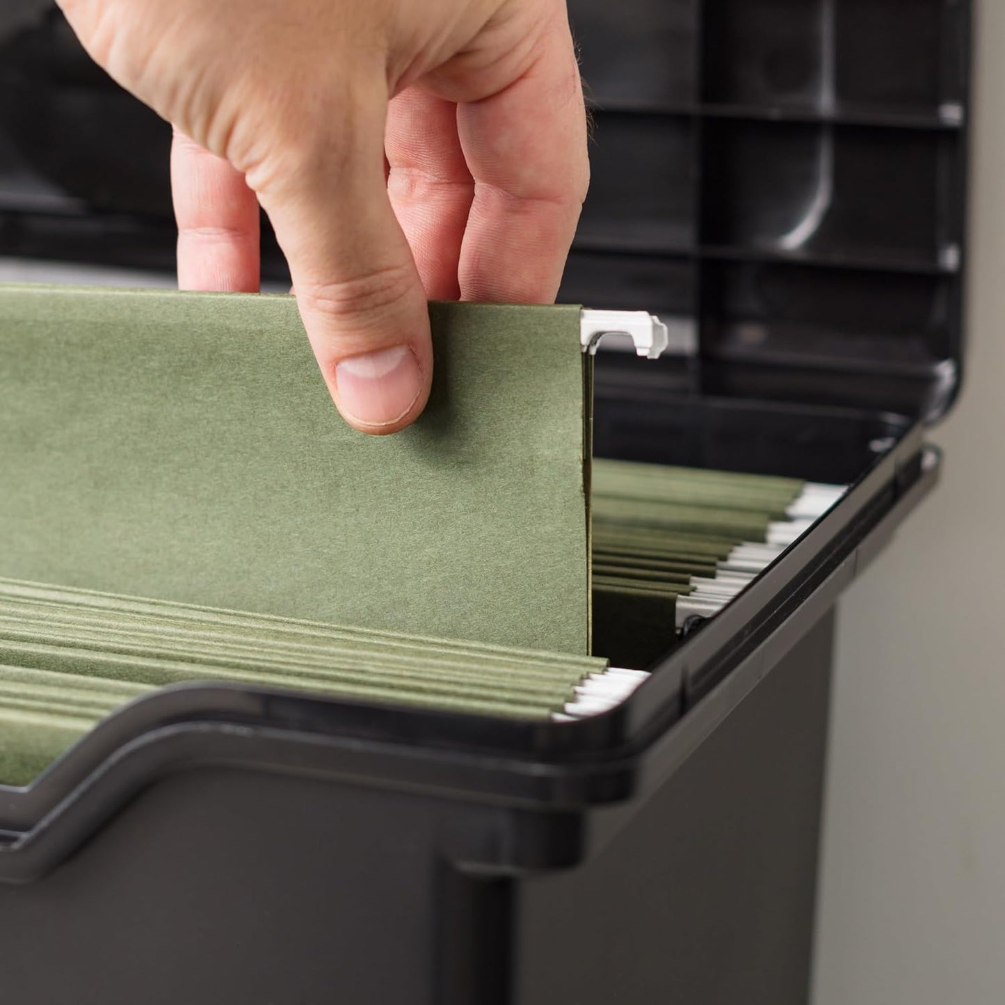 IRIS USA File Box with Lid File Organizer for Letter File w/Organizer-Lid, Plastic Mobile Filing Organizer, Water Resistant Document Box, Portable File Box with Handle, Secure Buckle, Lockable, Black