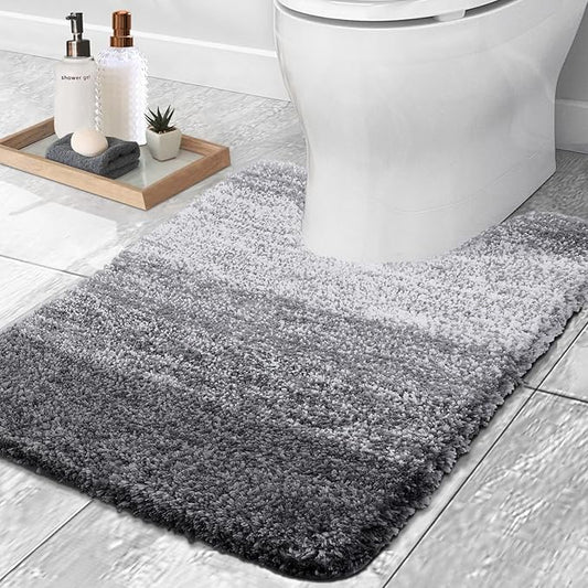 OLANLY Luxury Toilet Rugs U-Shaped 24x20, Extra Soft and Absorbent Microfiber Bathroom Rugs, Non-Slip Plush Shaggy Bath Mat, Machine Wash Dry, Contour Bathroom Mats for Toilet Base, Grey