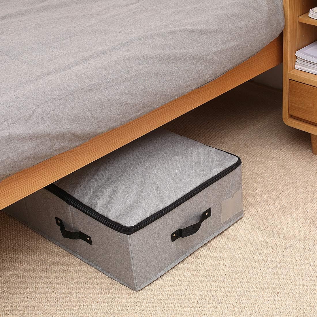 AMJ Large Sturdy Underbed Storage Box with Zip Lid, Rigid Sturdy Plastic Board inside, Handles on all sides, Dark Gray