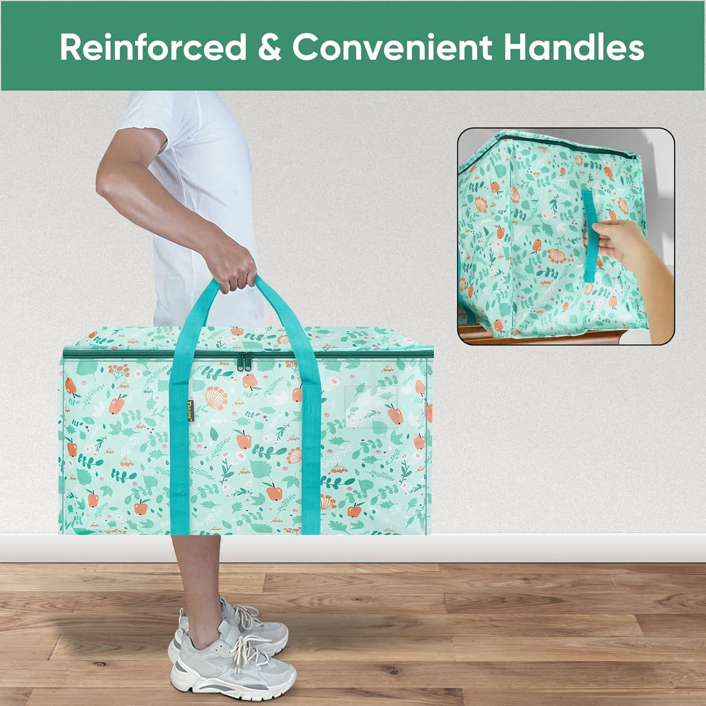 BALEINE 4-Pack Oversized Moving Bags with Reinforced Handles, Heavy-Duty Storage Tote for Clothes, Moving Supplies (Spring Stroll, 4-Pack)