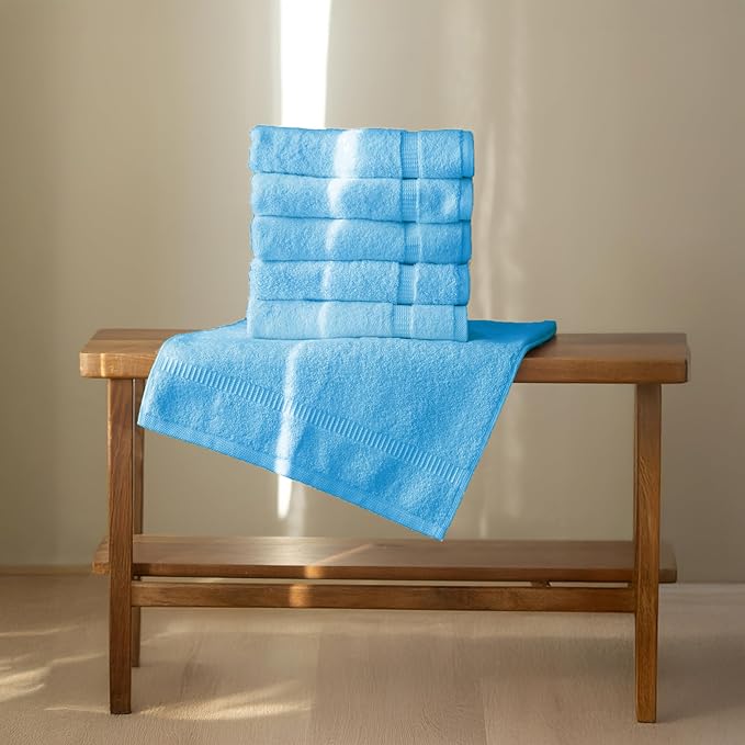 SALBAKOS 100% Turkish Cotton Hand Towel Set of 6 16x30 inch | Heirloom Quality | Hotel & Spa Collection | Ultra Soft, Super Absorbent, Long Lasting Hand Towels | Made in Turkey (Aqua, 6 Hand Towels)