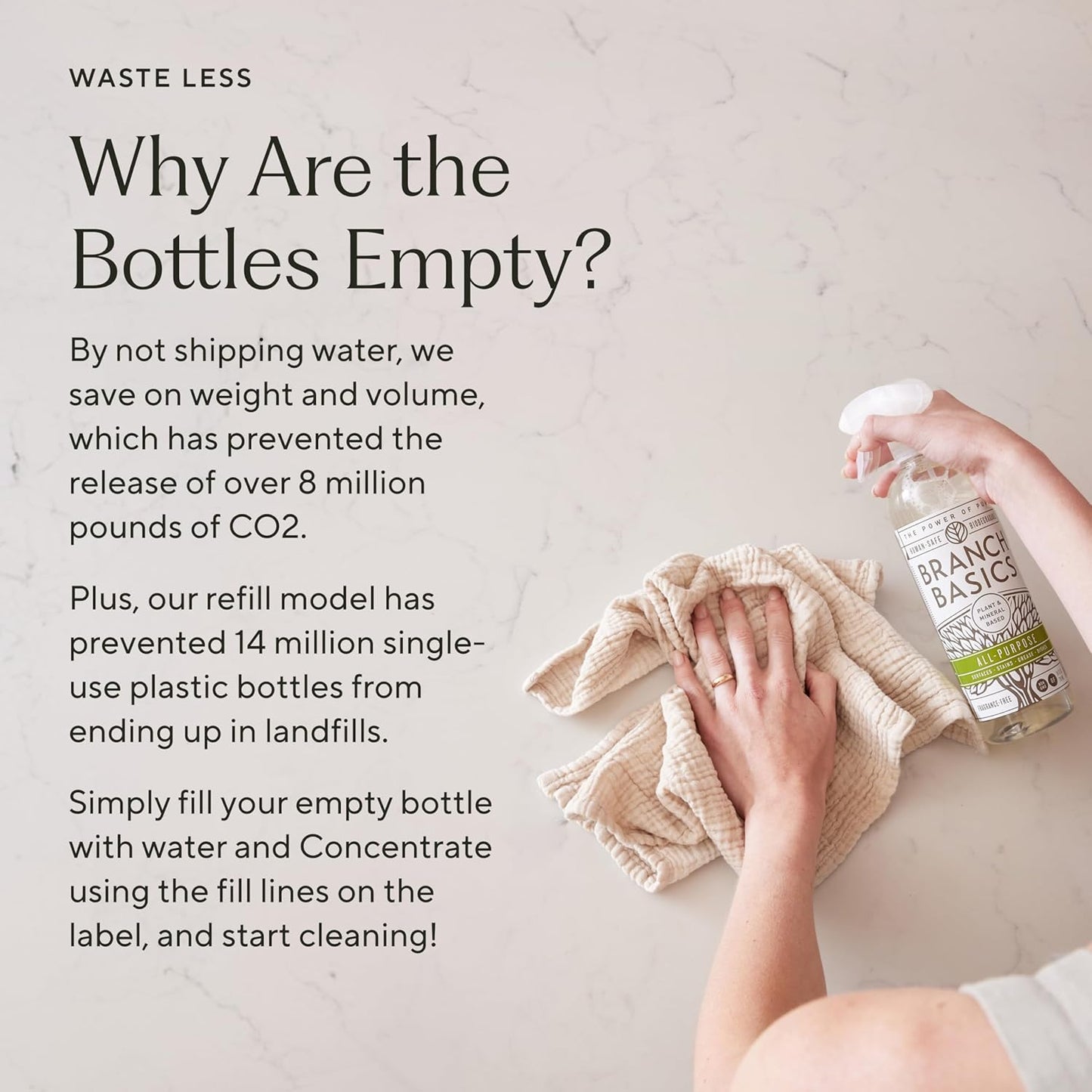 Branch Basics Cleaning Essentials Kit: All Purpose, Glass and Bathroom Cleaner - Concentrate (33.8 Oz) (17 Refills) + Refillable Plastic Spray Bottles (24 Oz) Plant Based, Human-Safe, & Fragrance Free