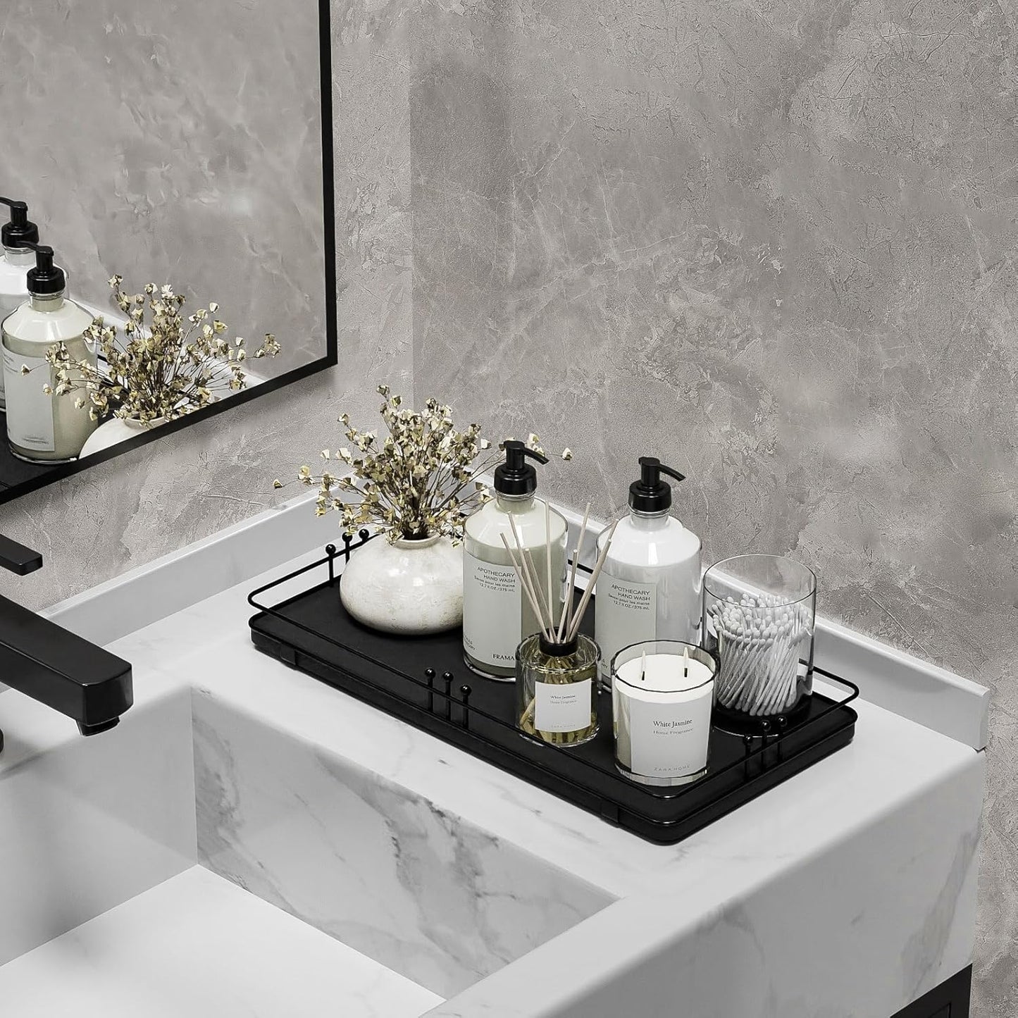 Toilet Paper Basket, Bathroom Basket for Counter Toiletries Towel Decor TP, Toilet Tank Tray, Guest Back of Toilet Organizer Storage, Vanity Tray for Perfume Makeup, Kitchen 13”x6.5” Black