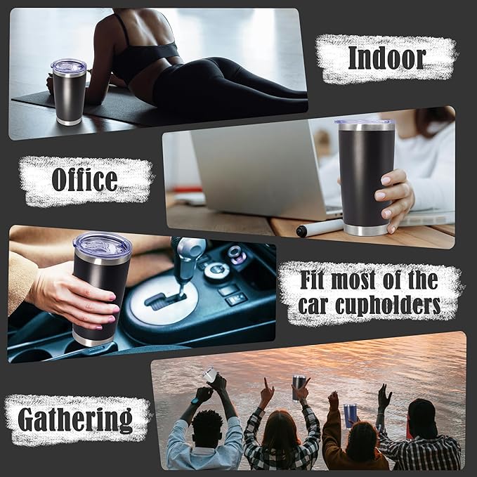 20 oz Tumbler Coffee Travel Tumblers Bulk with Lid Stainless Steel Double Wall Vacuum Insulated Mug Powder Coated Cups fit Car Cupholder for Hot and Cold - Black, 4Pack