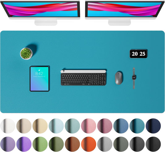 Aothia Faux Leather Desk Mat – Large Mouse Pad, Non-Slip PU Leather Blotter, Waterproof Writing Surface for Office and Home (Turquoise, 47.2" x 23.6")