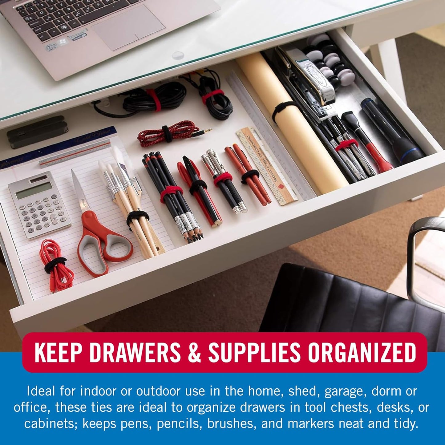 VELCRO Brand 150pk Cable Ties Value Pack, 8in | Stocking Stuffer Gifts for Tech Lovers | For Wire Management and Cord Organizer | Replace Zip Ties with Reusable Straps, Reduce Waste