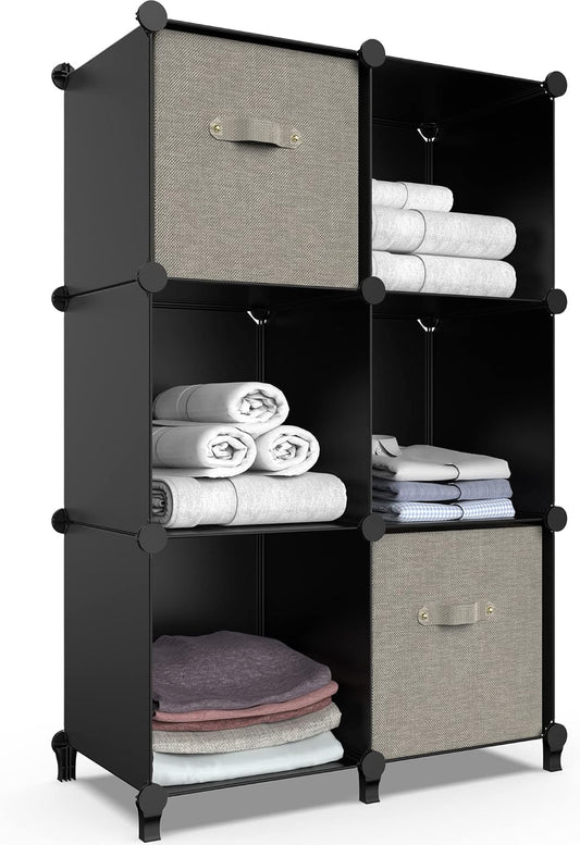6-Cube Storage Organizer, Closet Organizer Storage Cabinet Shelf Bookcase Bookshelf with Metal Hammer, Storage Cubes Organizer Cabinet for Kids, Closet, Bedroom, Bathroom(11.8x11.8x11.8 inch)Black