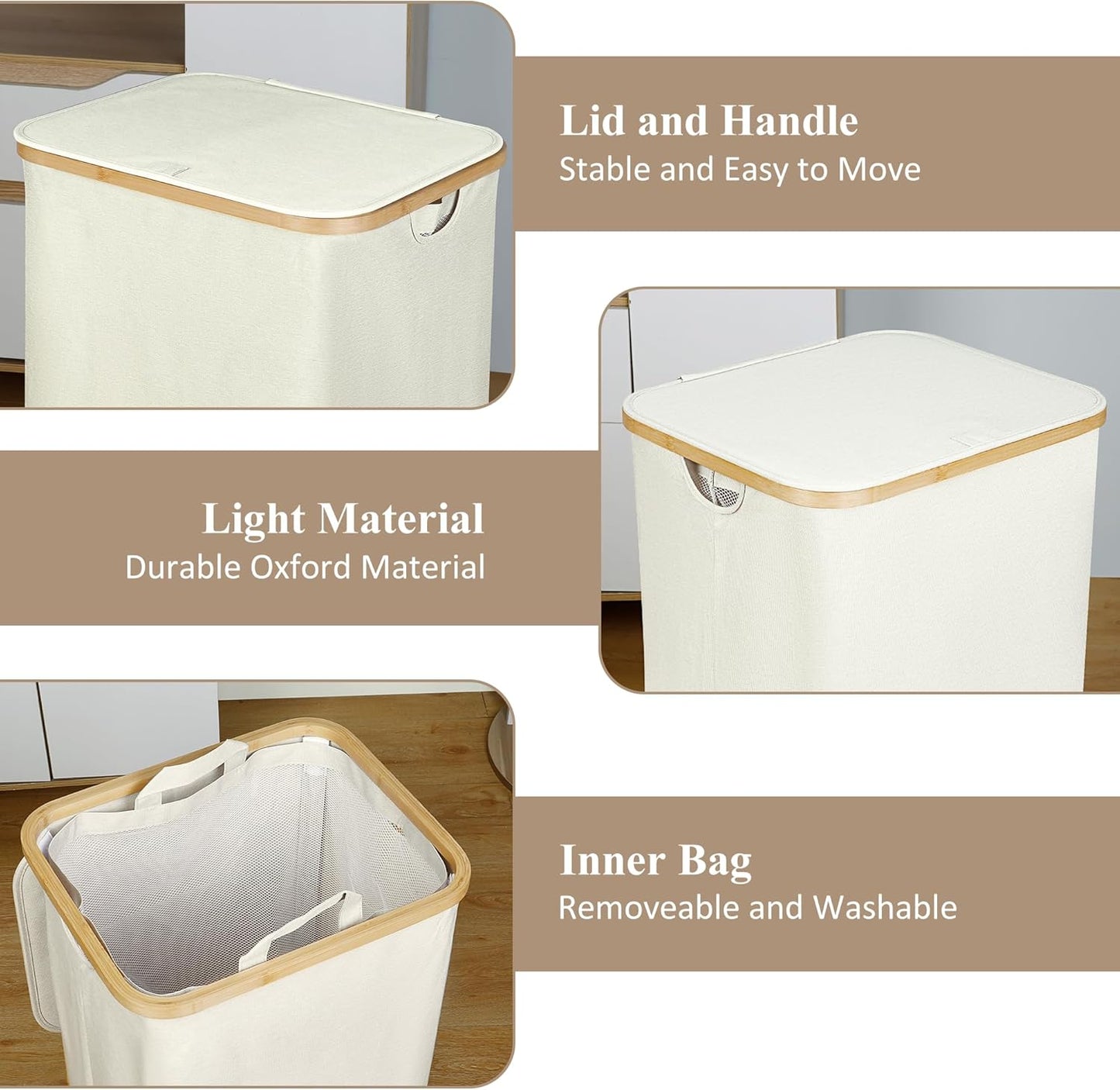 Laundry Basket with Wheels, 110L Beige Clothes Hamper for Laundry, Laundry Hamper with Lid and Inner Bag, for Laundry Room, Bedroom, Dormitory Storage,Beige