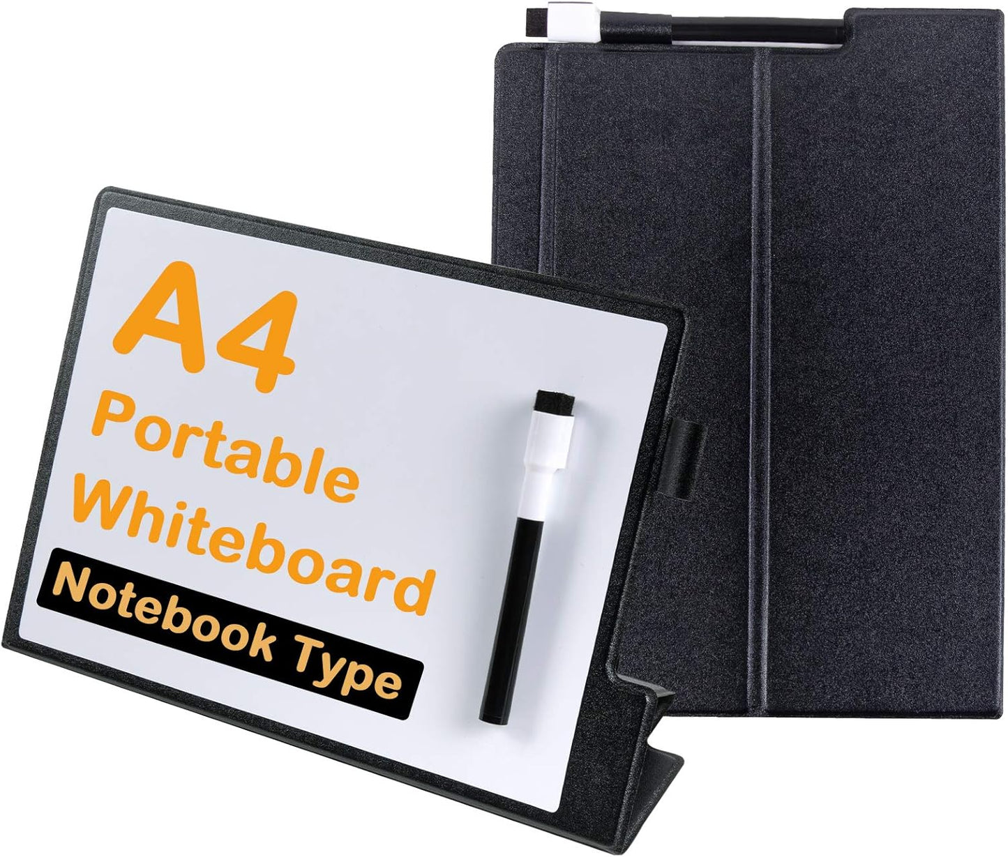 9" x 12" Small White Board, Dry Erase Board, Portable Whiteboard with Stand, Magnetic Desktop Whiteboard with PU Cover Case, A4 Notebook White Board Easel for Office, Home, School(Black)