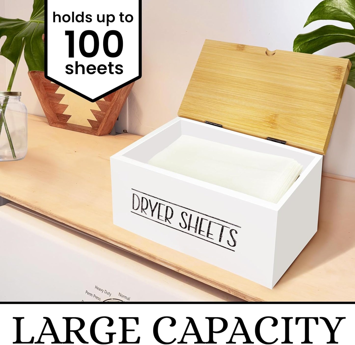 Hinged Lid Dryer Sheet Holder, Wooden Dryer Sheet Container, Dryer Sheet Dispenser Wood, Aesthetic Design Dryer Sheets Holder, Laundry Sheet Holder, Dry Sheets Container, Dryer Sheet, White