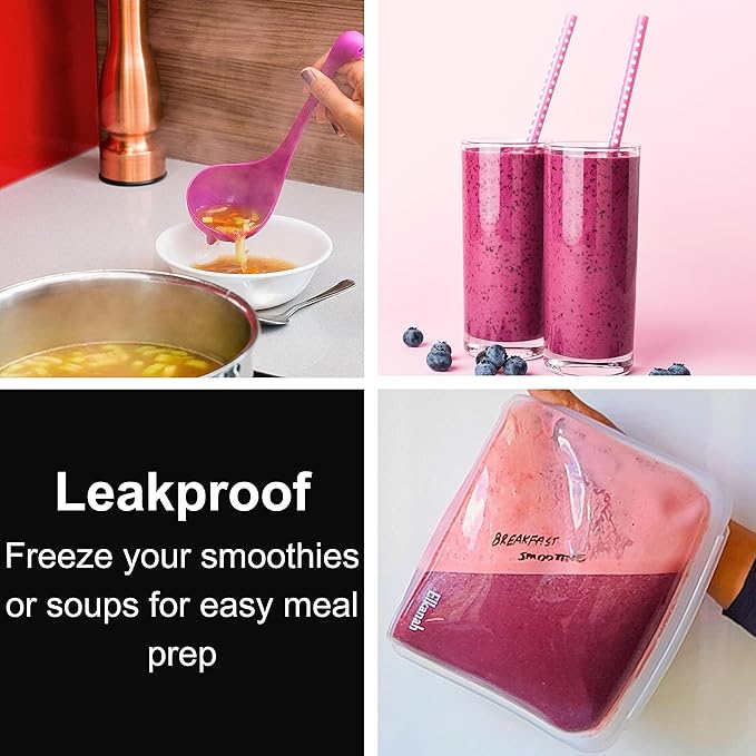 Elkanah Stand Up Food Grade Silicone Reusable Storage Bag Quart 42fl oz Freezer Bags Silicone for Food Storage bags oven Leakproof|Microwave|Oven|Sous Vide|Dishwasher safe set of 4