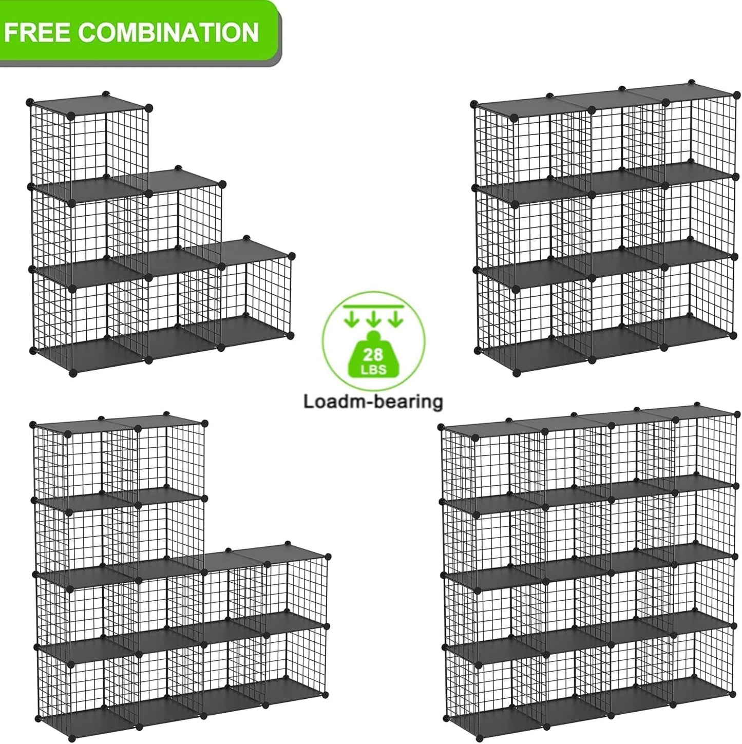 TUMUCUTE Wire Cube Storage Organizer, Metal Storage Shelves Bookshelf, Stackable Modular Closet Organizer for Bedroom Living Room, Office,Storage Shelves（6-Cube，Black）