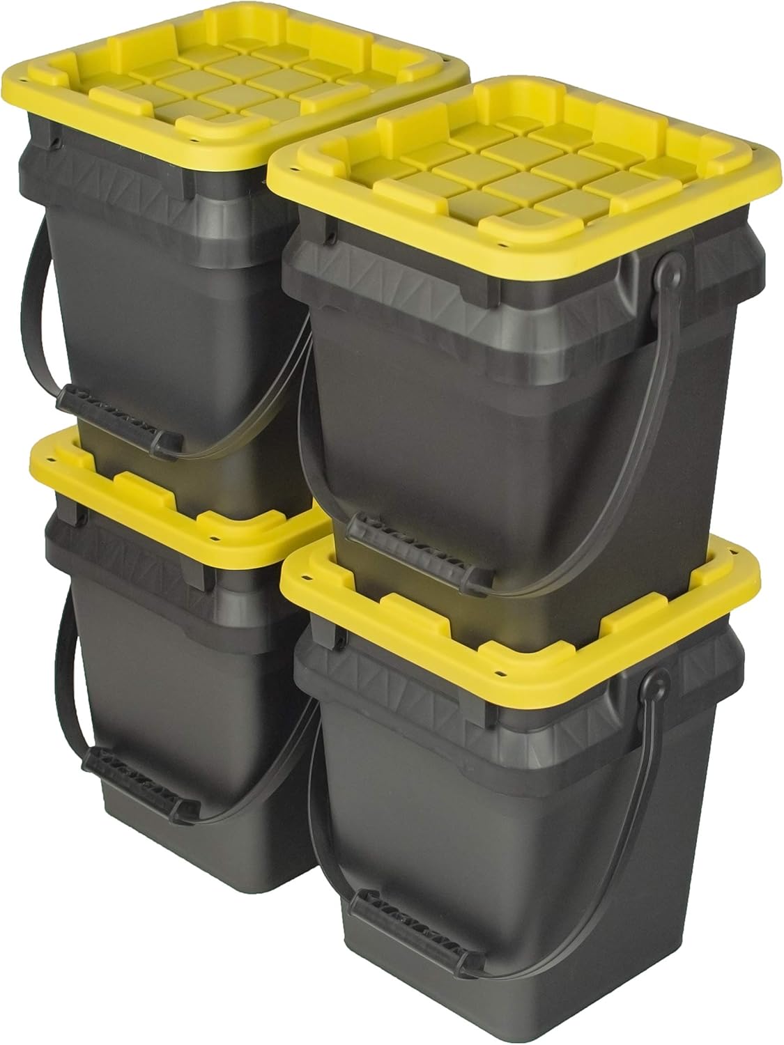 CX BLACK & YELLOW, 5-Gallon Heavy Duty Bucket Tough Storage Container & Snap-Tight Lid, (14.9"H x 12"W x 13"D), Weather-Resistant Design and Stackable Organization Tote [3 Pack]