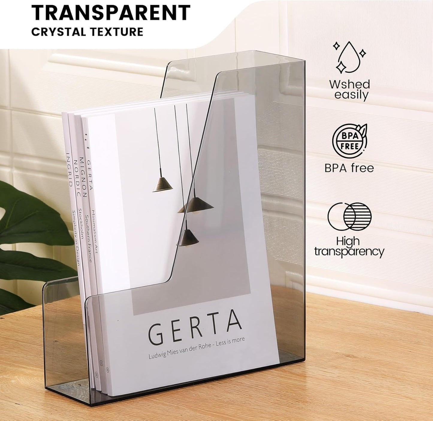 Vertical File Holder, PET Desk Organizer and Storage Bins Holding for Magazines, Binders, Notebooks, Envelopes, Papers, Multi-purpose Plastic Document Organizer for Home Office, Black, 4 Pack