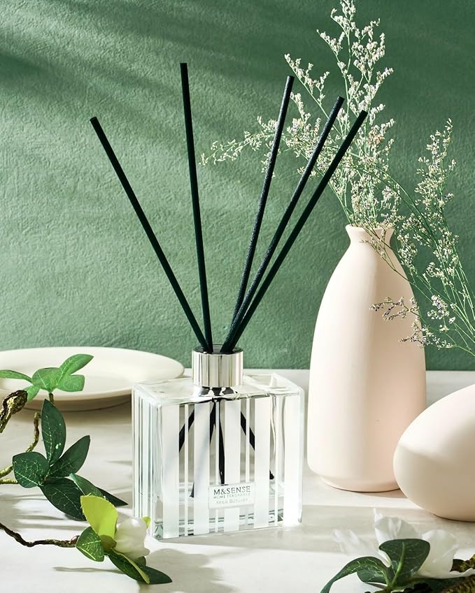 M&SENSE Lime Basil Reed Diffuser Set - 7.04oz Scent Diffusers for Home, Non-Toxic Essential Oil Diffuser with Sticks, Fragrance Diffuser Gift for Bedroom Bathroom Office