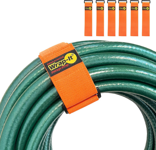 Super-Stretch Wrap-It Storage Straps - (6) 18" Orange - Elastic Hook and Loop Cinch Straps - Extension Cord Organizer, Hose and Cables Straps, Cord Wrap, Cord Keeper, Garage and RV Storage Accessories