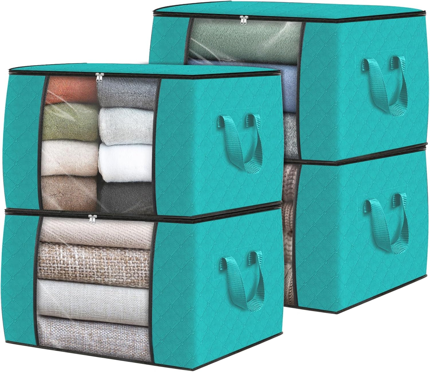 Fab totes Storage Bags,Clothes Blanket Storage Bins Foldable Closet Organizers with Reinforced Handle for Home Dorm Storage and Organization,Fabric Bags for Organizing Sheets,Clothing (Green,4 Pack)