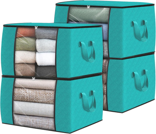 Fab totes Storage Bags,Clothes Blanket Storage Bins Foldable Closet Organizers with Reinforced Handle for Home Dorm Storage and Organization,Fabric Bags for Organizing Sheets,Clothing (Green,4 Pack)
