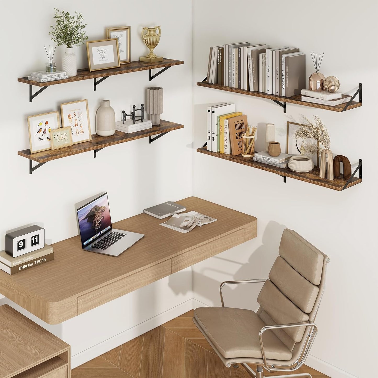 Axeman Deep Floating Shelves for Wall - 48 Inch Wide x 10 Inch Deep Floating Shelves Set of 2 -Rustic Wide Wall Shelves for Living Room Bathroom Bedroom