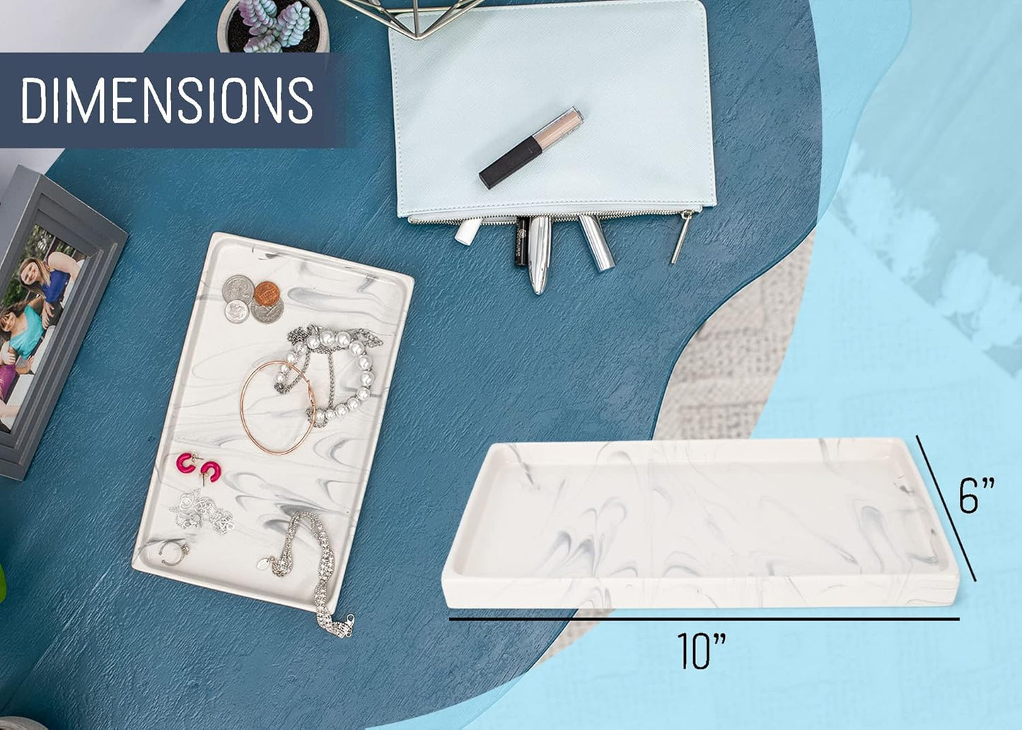 NAT & Jules 10 x 6 Ceramic Stoneware Vanity Tray - Perfect Bathroom or Kitchen Counter Organization Décor: Sponge Holder, Soap Dish, Jewelry and Perfume Tray, Marbled Cream