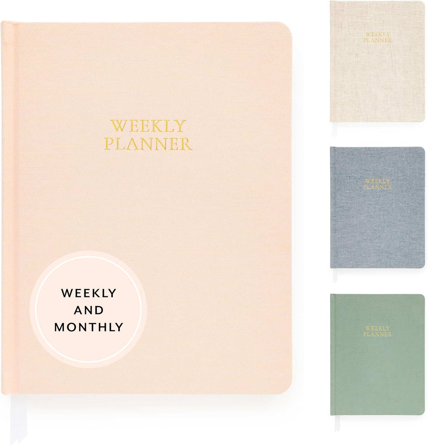 Sugar Paper Undated Weekly Planner, Fabric Bound Hardcover, 7" x 9", 3 Months, Pale Pink