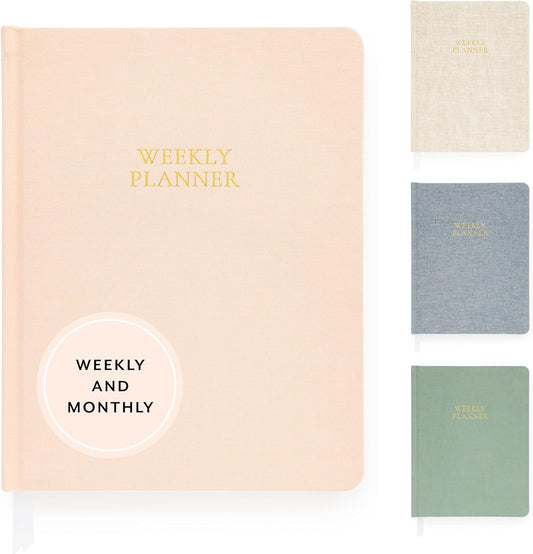 Sugar Paper Undated Weekly Planner, Fabric Bound Hardcover, 7" x 9", 3 Months, Pale Pink