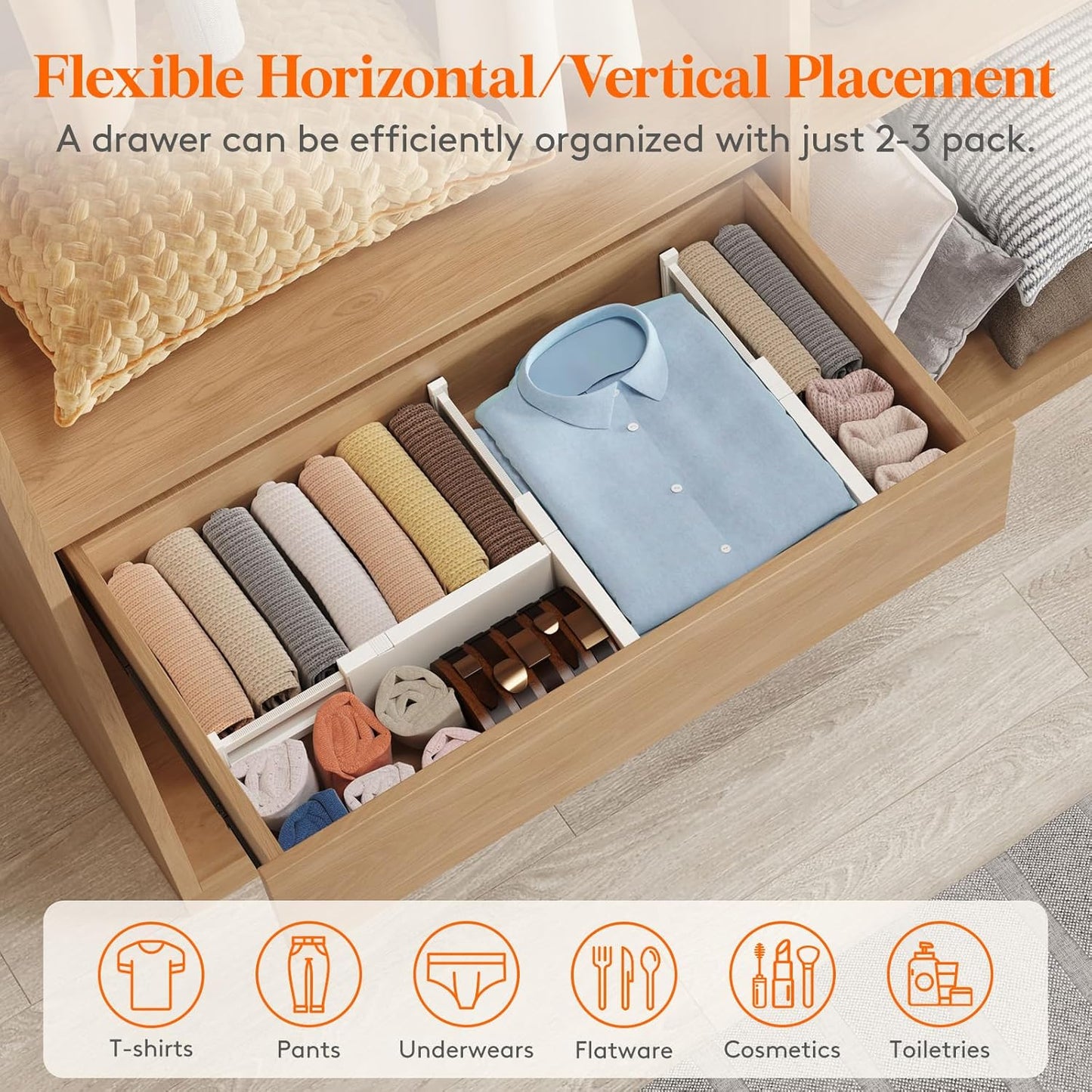 Lifewit 20 Pack Drawer Dividers 4" High, 11-17" Adjustable Dresser Drawer Organizers for Clothes, Expandable Dresser Separators in Bedroom/Bathroom/Kitchen/Vanity/Office Organization and Storage,Beige