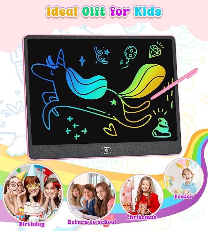 LCD Writing Tablet Doodle Board, 16 inch Colorful Drawing Tablet Writing Pad for Kids, Electronic Erasable Learning Educational Girls Gifts Toys for 3 4 5 6 7 Year Old Girls Boys