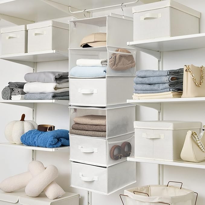 GRANNY SAYS 6-Shelf Hanging Organizer for Closet, Separable to 2 Pack 3-Shelf Hanging Shelves, Organization and Storage with 3 Different Drawers, 4 Side Pockets, White, 1-Pack